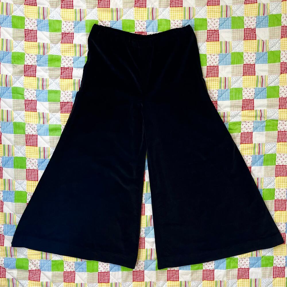 Vintage 70s Black Velvet Palazzo Pants Cropped Wide Leg‎ // Size Large or XL